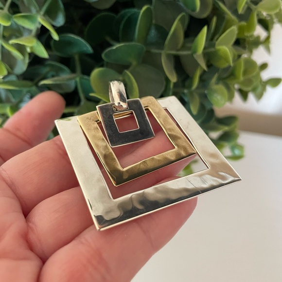 Designer RLM Studio Robert Lee Morris Sterling 925 Silver Brass Square Pendant - Picture 2 of 6